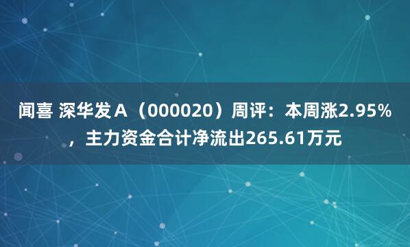 闻喜 深华发Ａ（000020）周评：本周涨2.95%，主力资金合计净流出265.61万元