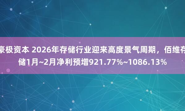 豪极资本 2026年存储行业迎来高度景气周期，佰维存储1月~2月净利预增921.77%~1086.13%